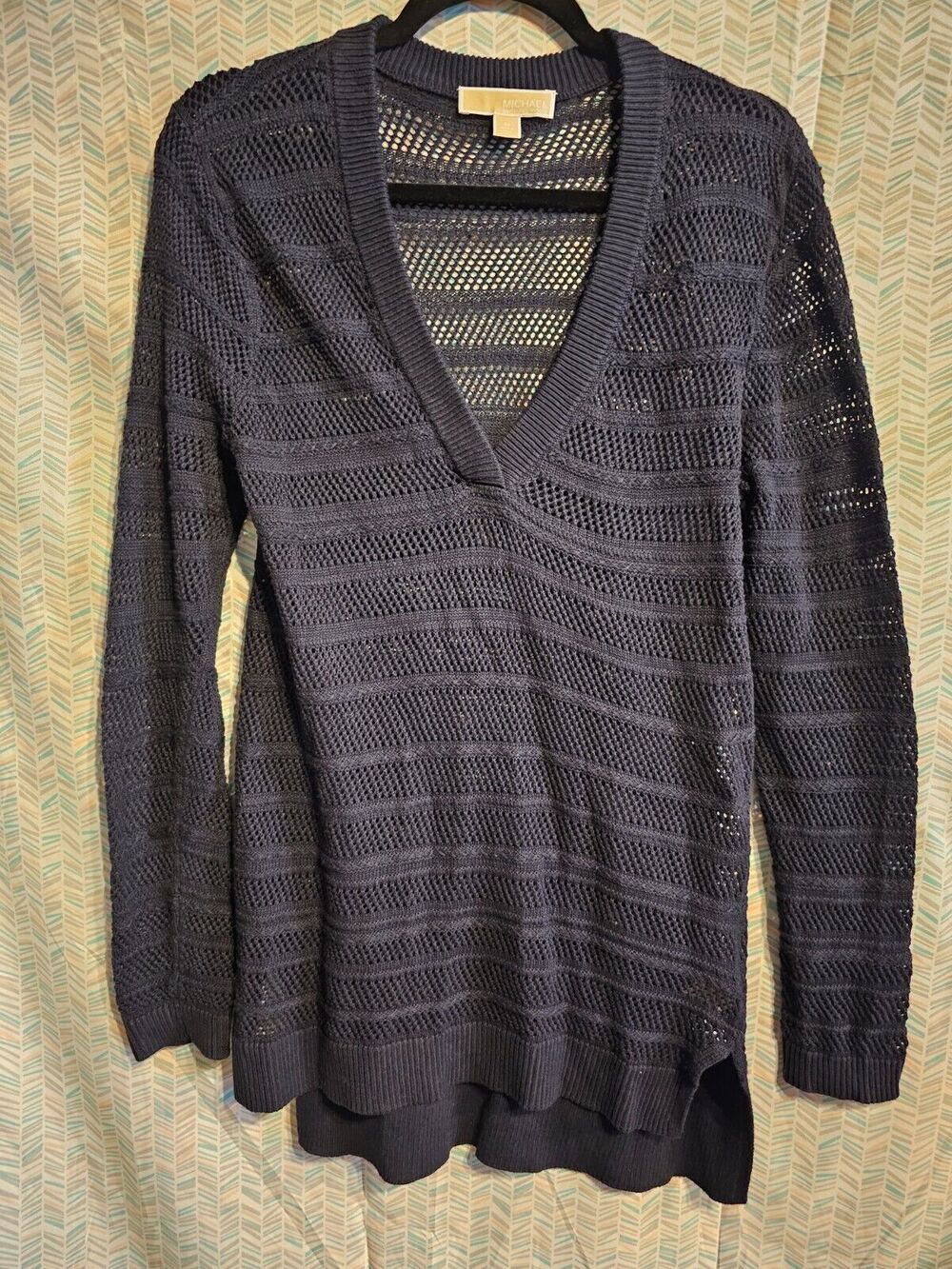 MICHAEL Michael Kors Womens Black Crochet V Neck Front Cardigan Sweater Sz Med